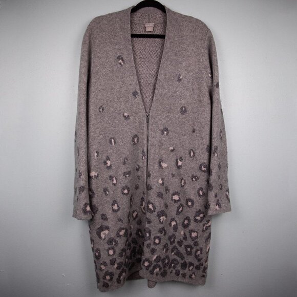 Chico's Animal-Print Embellished Jacquard gray long line cardigan-2 - Picture 1 of 4
